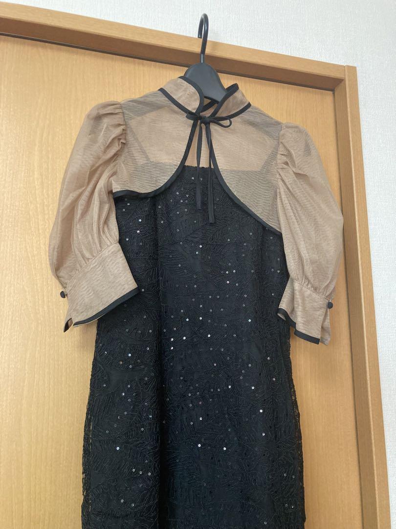 LEJA スパンコール刺繡ボタニカルマーメイドケープボレロ付きチュールワンピース
