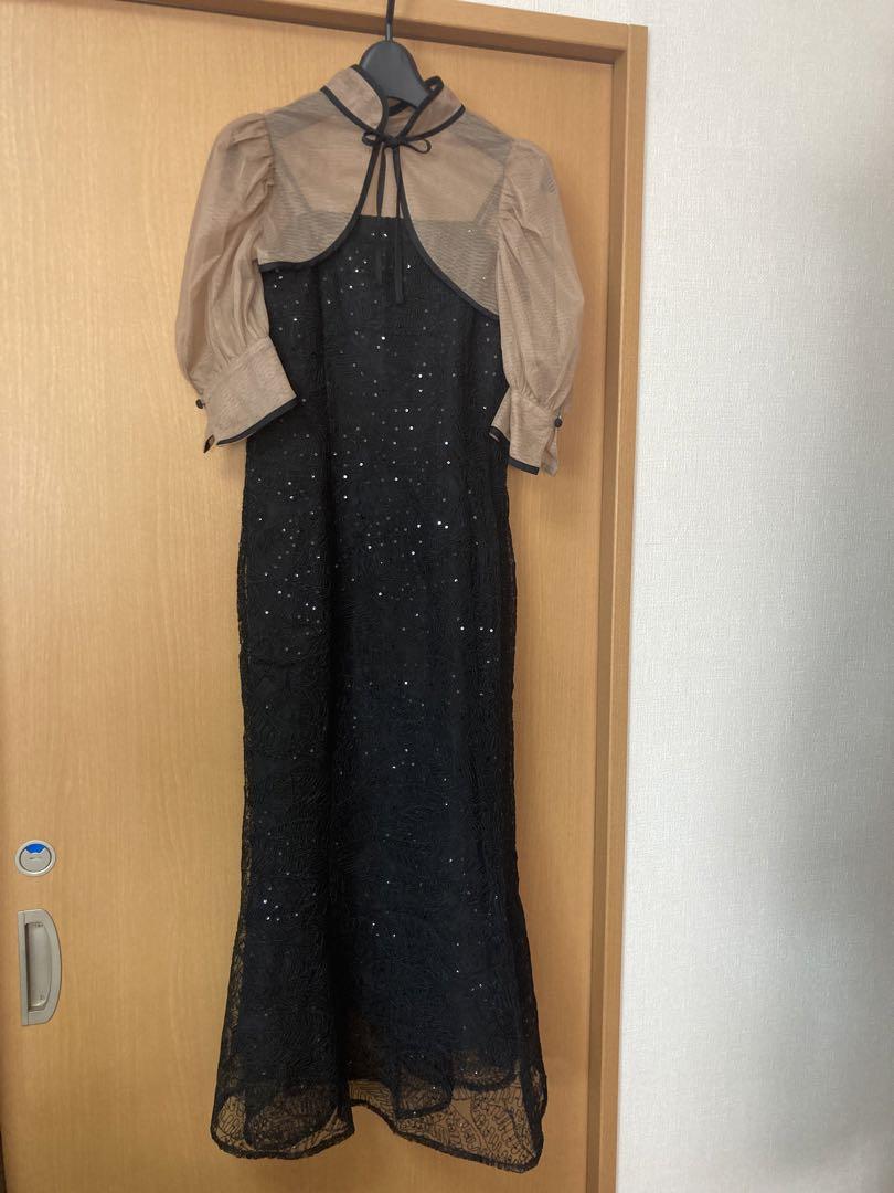 LEJA スパンコール刺繡ボタニカルマーメイドケープボレロ付きチュールワンピース