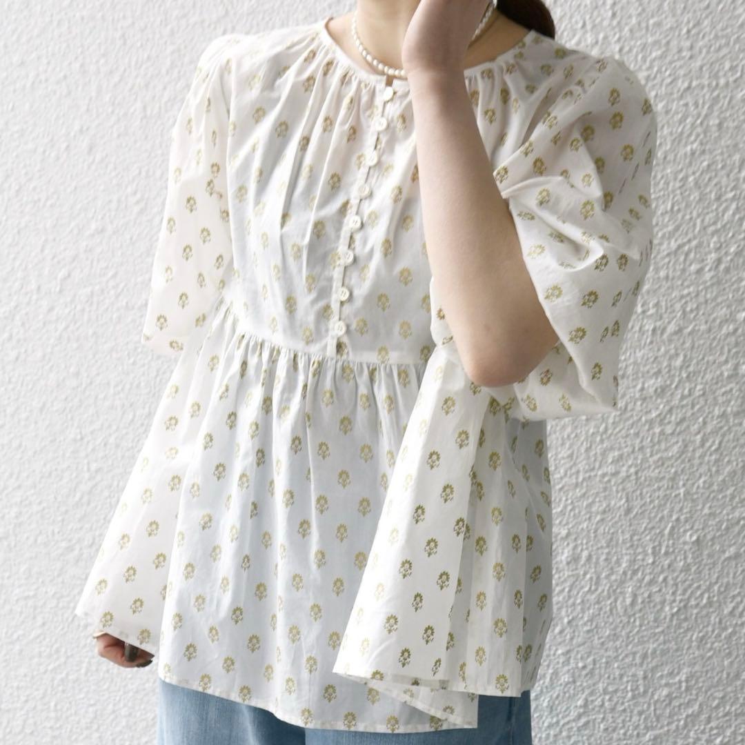 五分袖ブラウス　トップスSHIPS any〈洗濯機可能〉ギャザー パフスリーブ