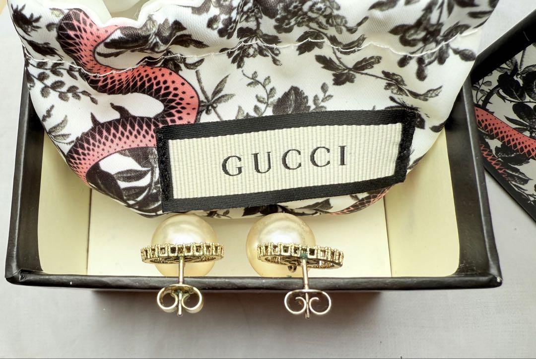 【美品】GUCCI パール付きピアス ゴールド　箱付き