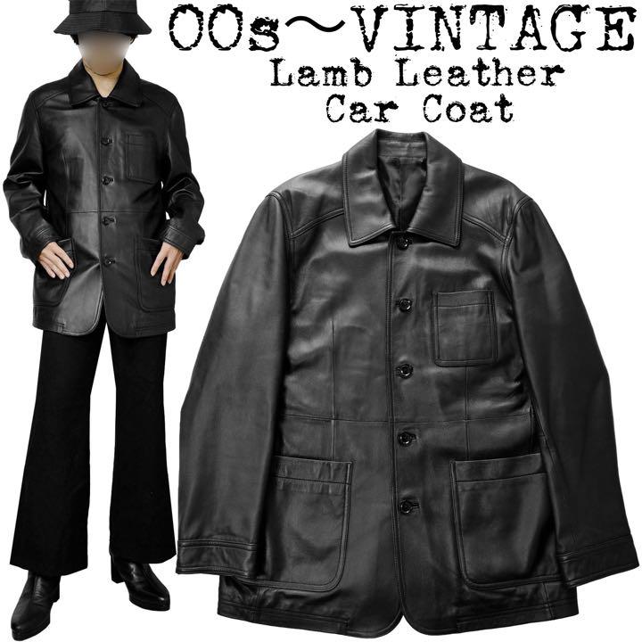 ★美品★00s〜VINTAGE★レザージャケット★カーコート★ブラック★古着★L