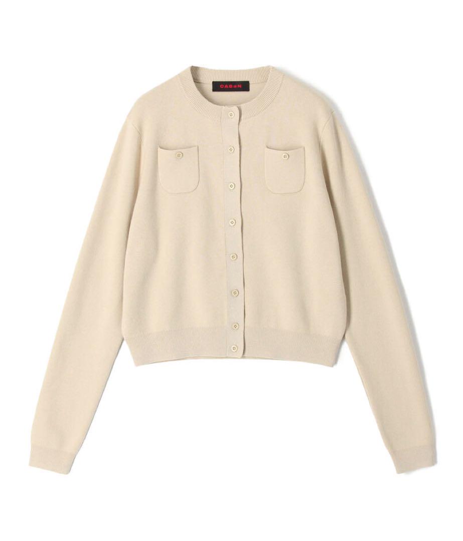 新品 CABaN コットンカシミヤ クルーネックカーディガン　ライトベージュ