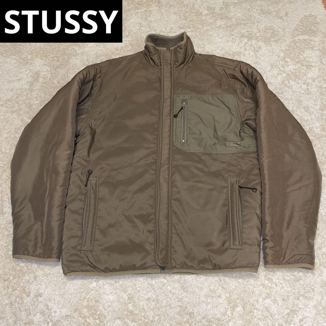 00s STUSSY カーキ　リバーシブルパフジャケット　OLD ボア