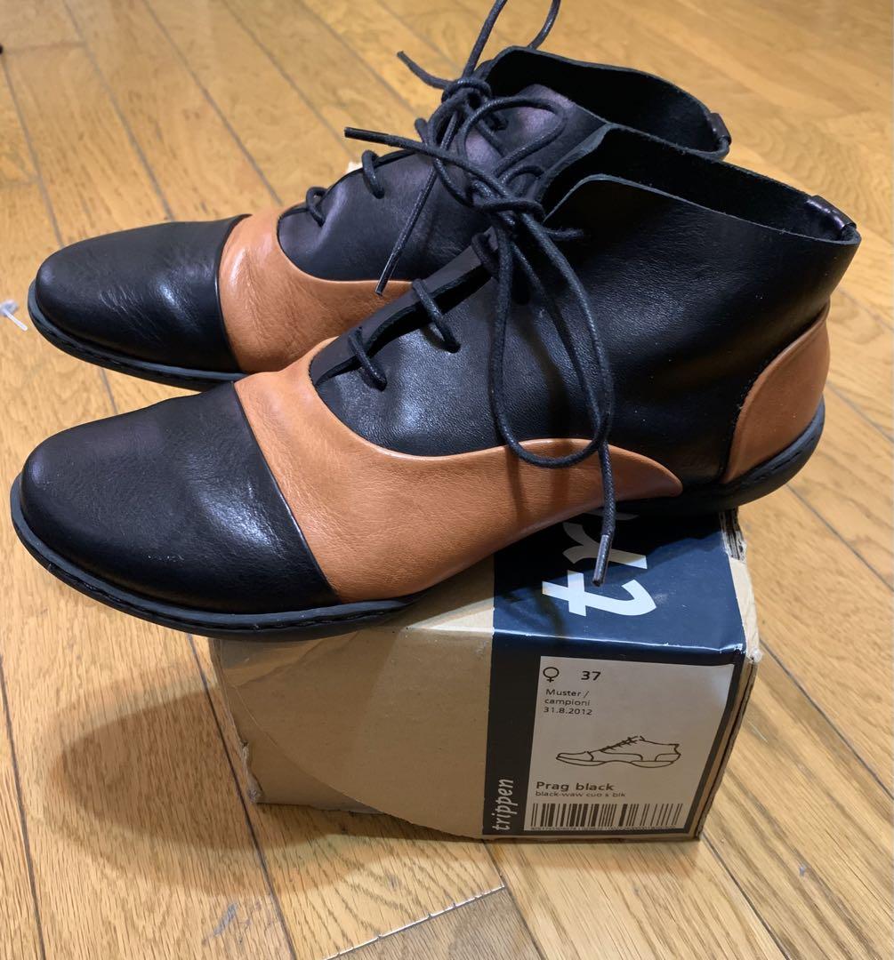 trippen 未使用 トリッペン prag 37 黒 茶 ツートン レザー 靴