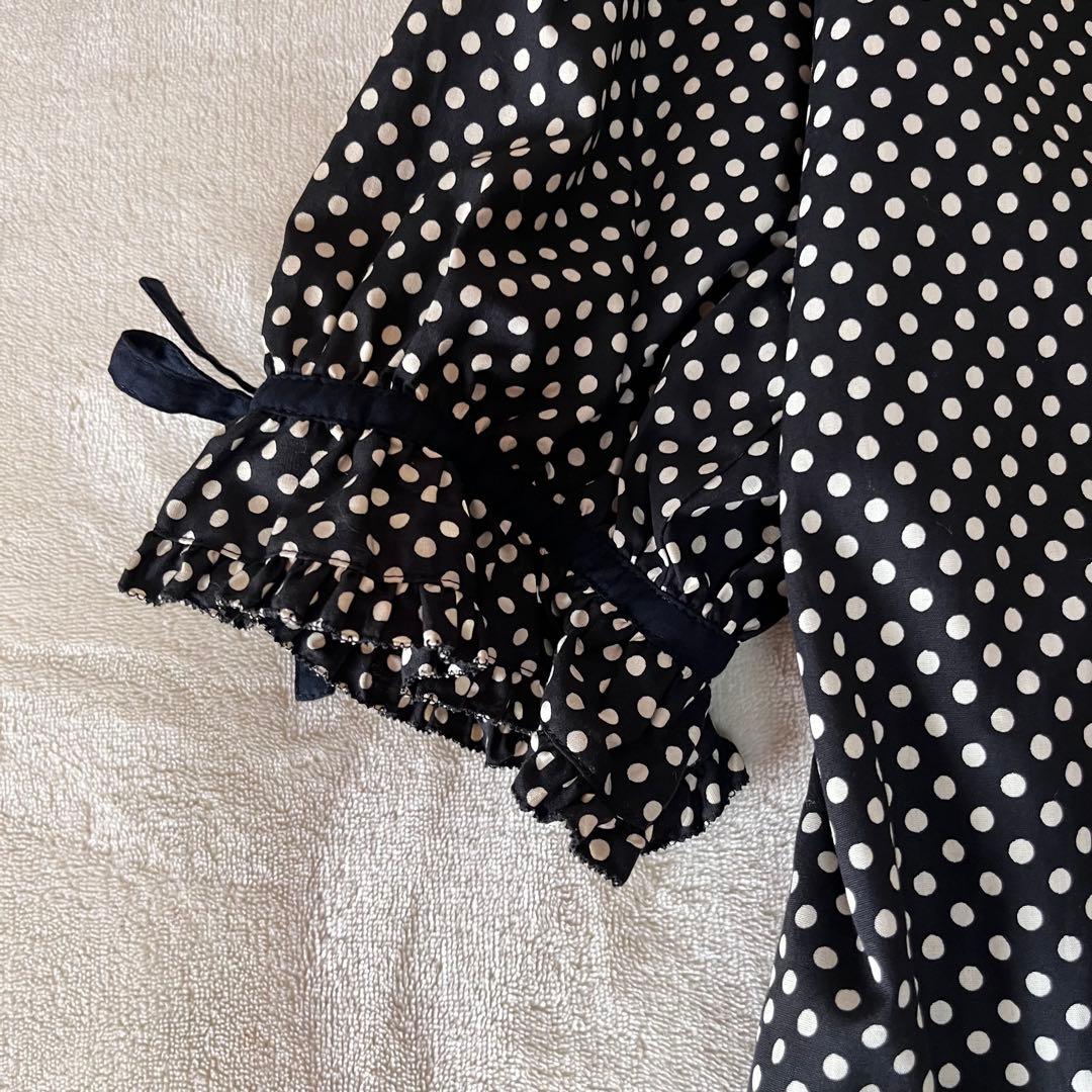PINK HOUSE ピンクハウス 水玉 ティアードワンピース リボン 黒 PINK HOUSE ピンクハウス 水玉 ティアードワンピース リボン 黒