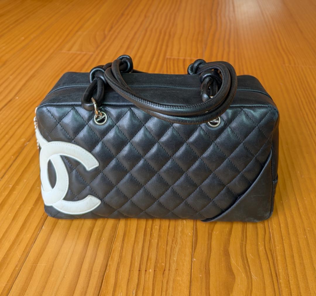 CHANEL シャネル カンボンライン ハンドバッグ ボーリングバッグ 白黒