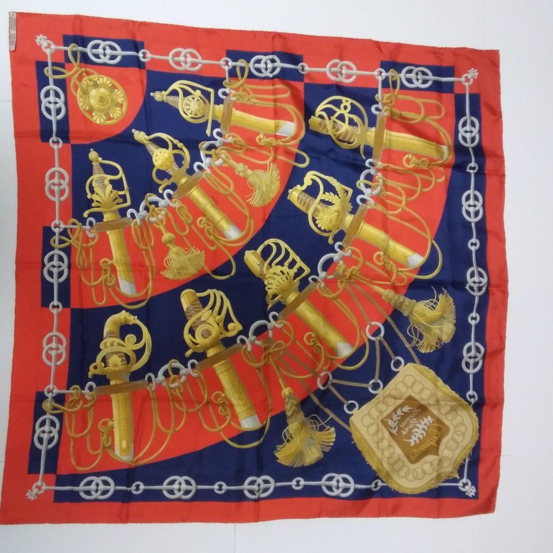 美品 エルメス スカーフ cliquetis 剣 カチカチ オレンジ シルク