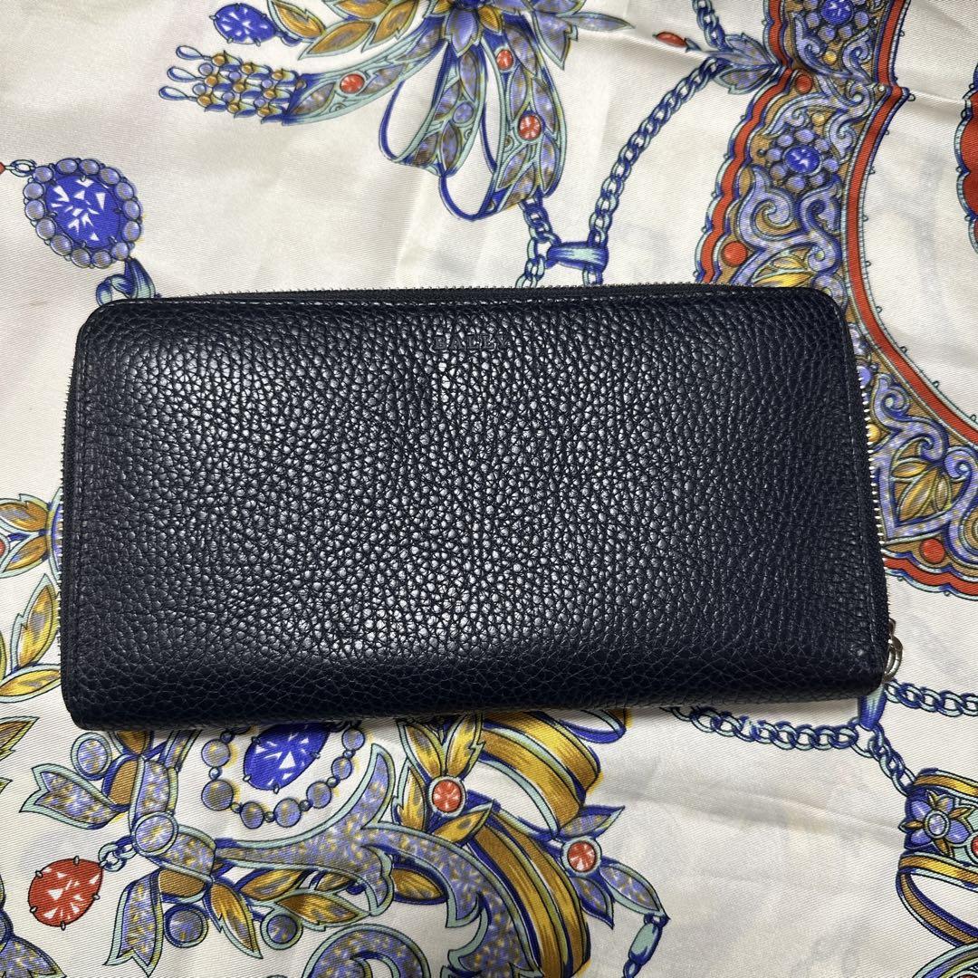 BALLY バリー 長財布 カーフレザー ロゴ型押 ネイビー ラウンドファスナー