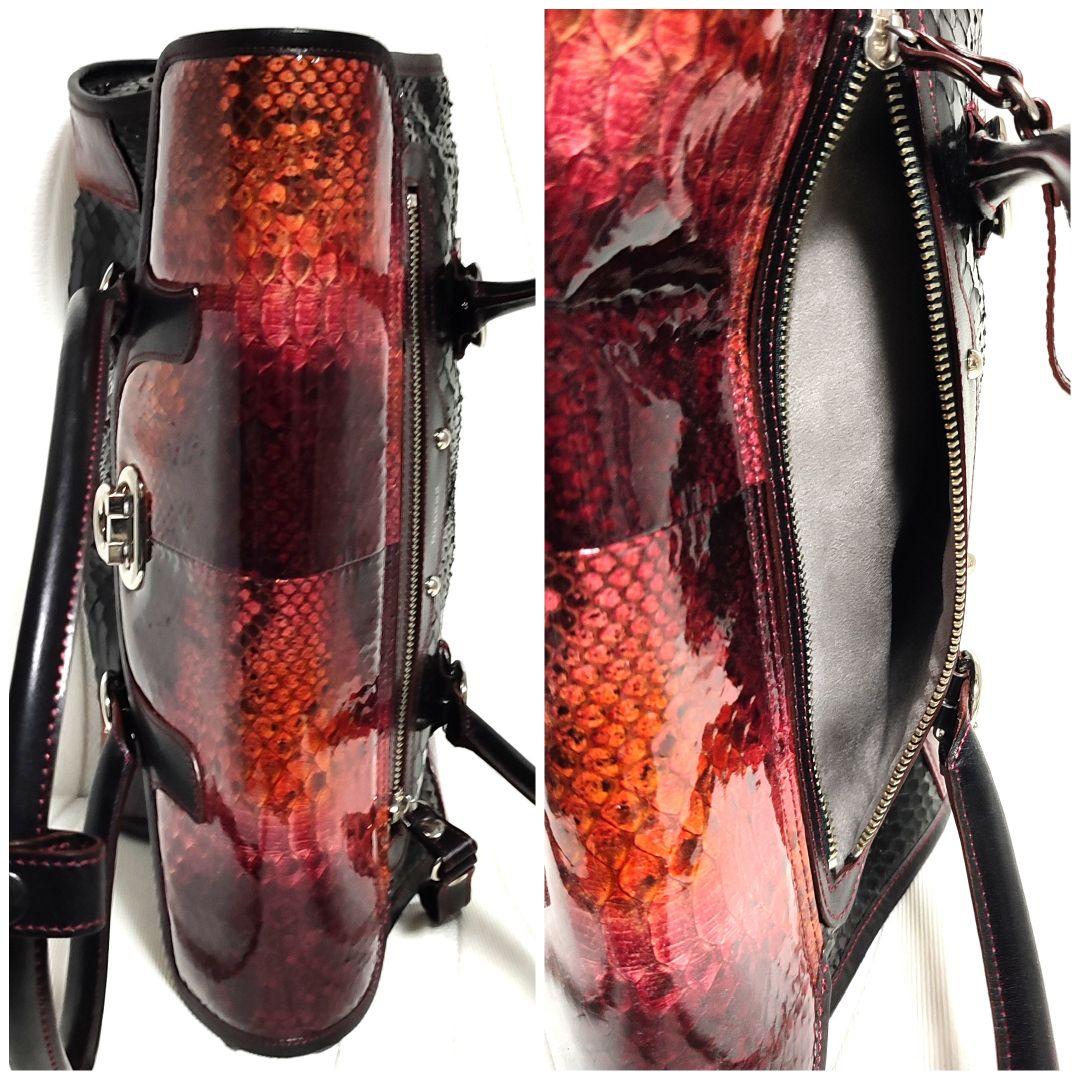 極美品 JRA COTO ダイヤモンドパイソン ハンドバッグ エキゾチックレザー