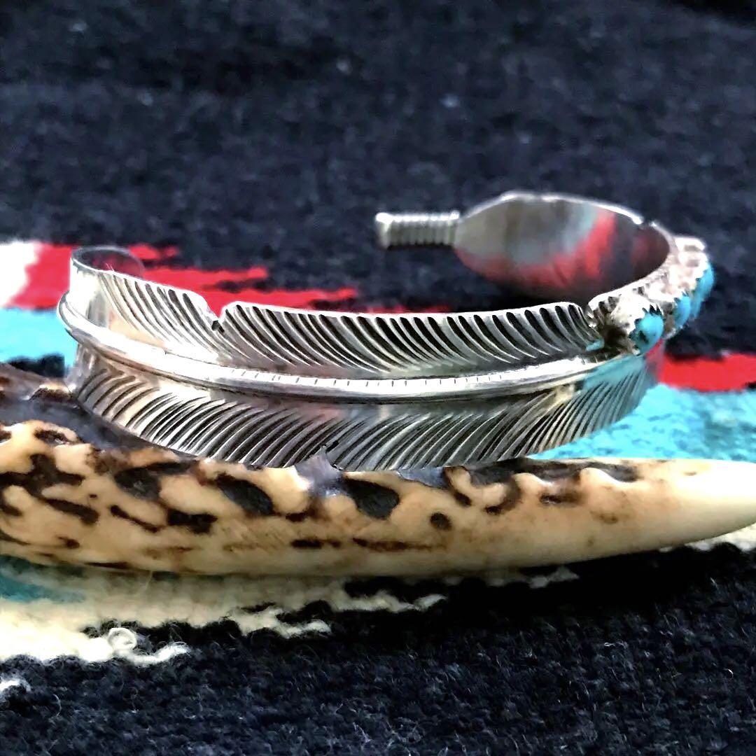 Indian Jewelry ターコイズ　シルバー　　　フェザーバングル