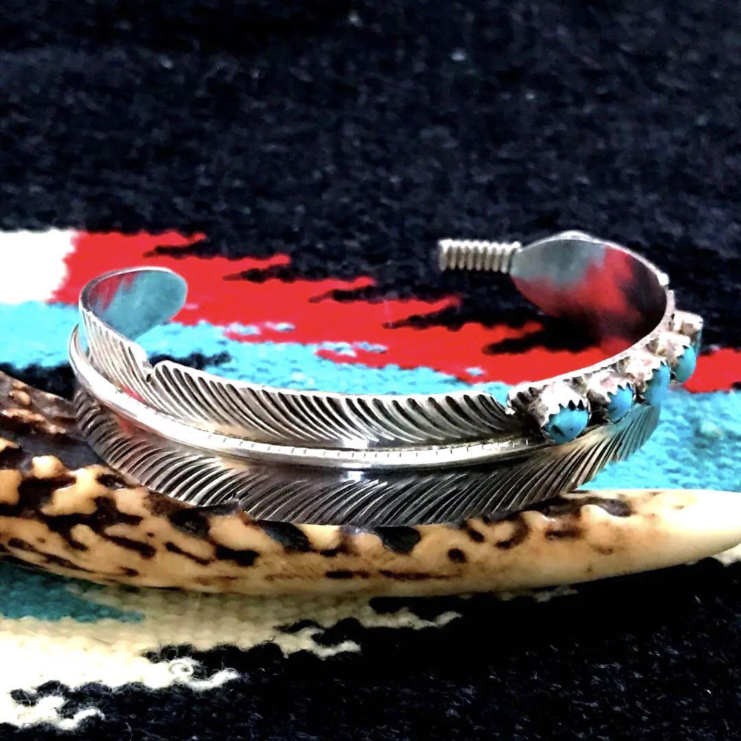 Indian Jewelry ターコイズ　シルバー　　　フェザーバングル