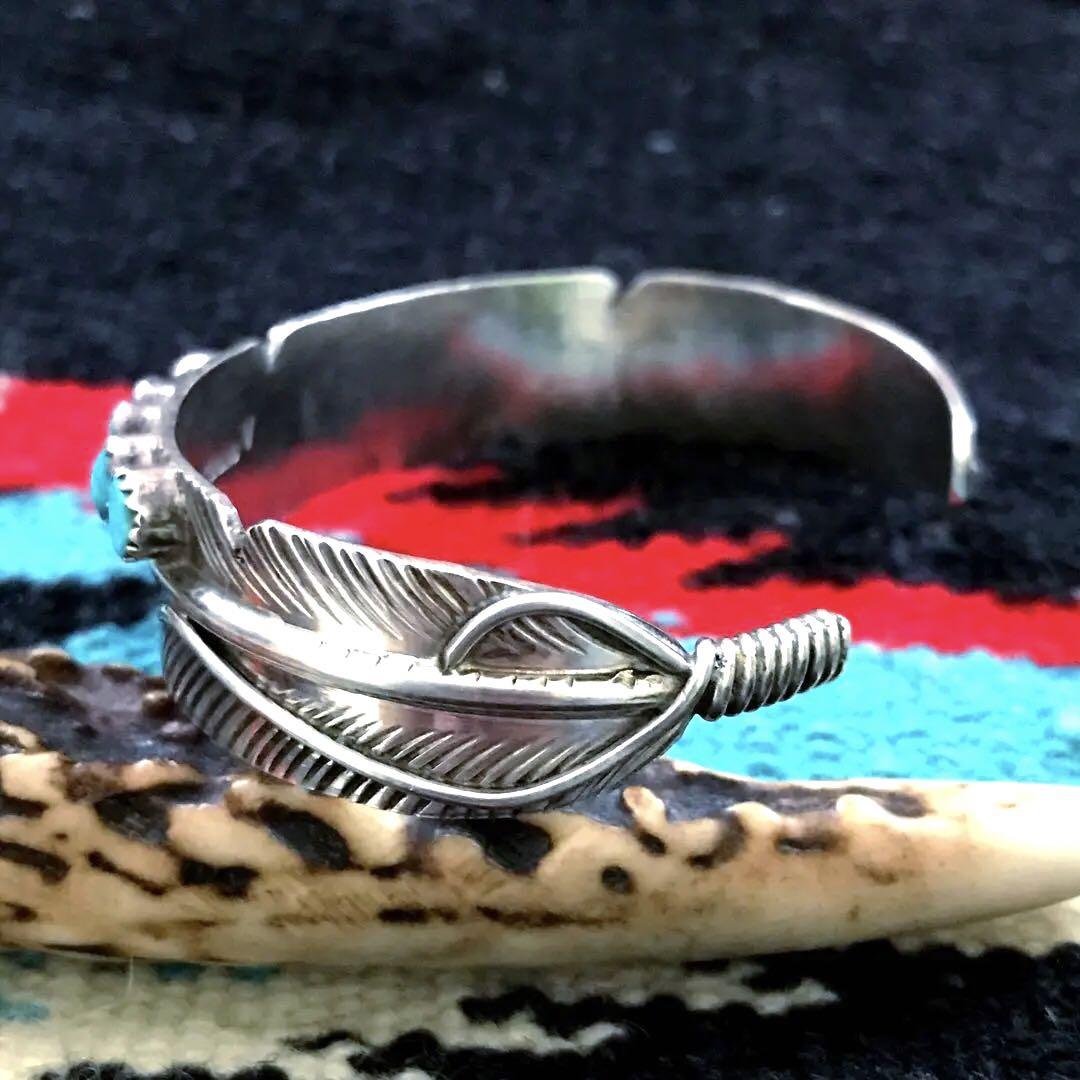 Indian Jewelry ターコイズ　シルバー　　　フェザーバングル