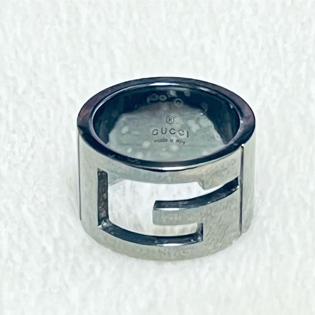 【美品】グッチ ブランデッド G ブラック コーティング リング SV925 画像9