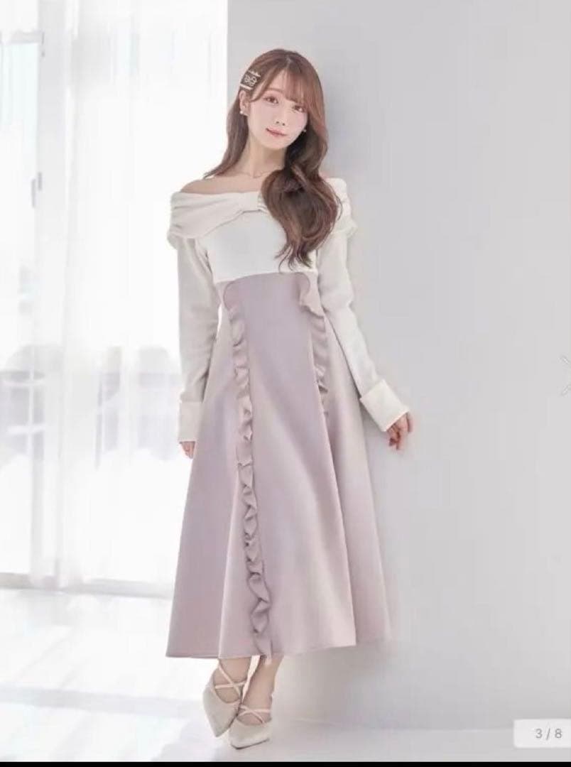 Rosé Muse decollete ribbon flared dressFREE SIZE