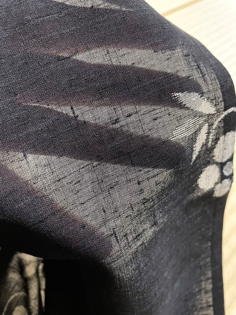 紗紬 おしゃれ 黒地 絣柄 紗紬 おしゃれ 黒地 絣柄