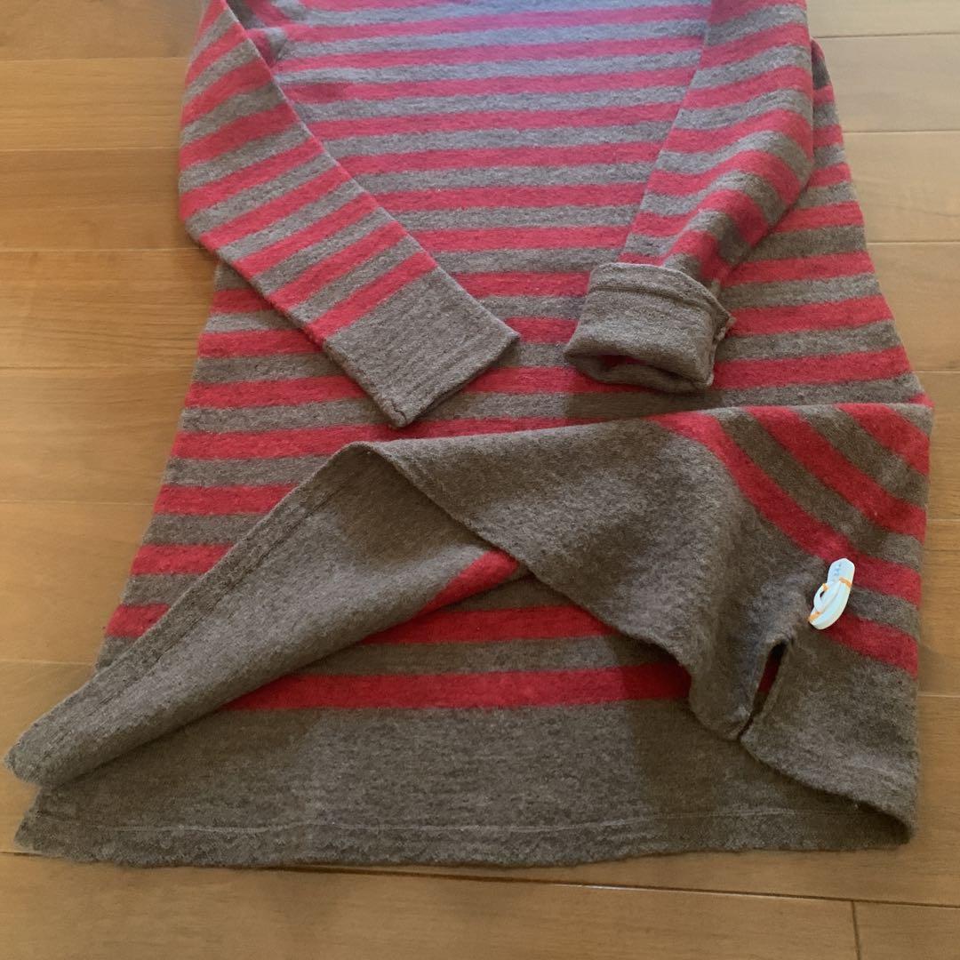 美品　パラスパレス　ボーダーロングセーター　毛100% ライトブラウン/レッド 美品 パラスパレス ボーダーロングセーター 毛100% ライト