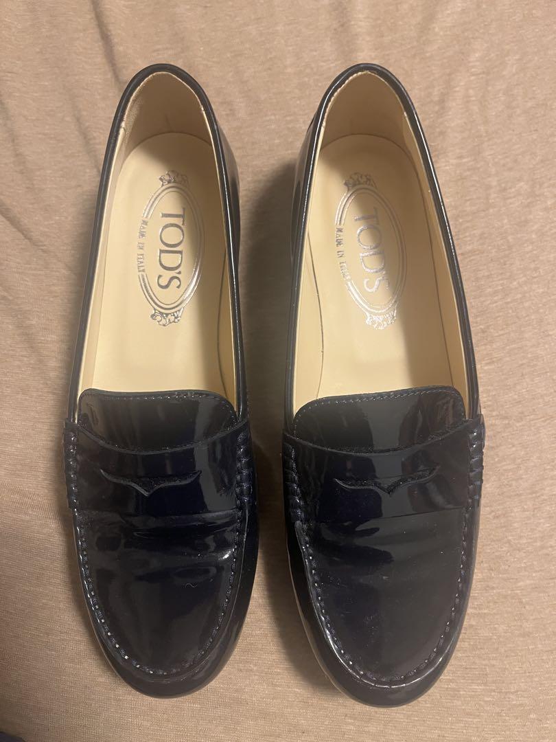 TODS トッズ ローファー エナメル ネイビー レディース 36 1/2