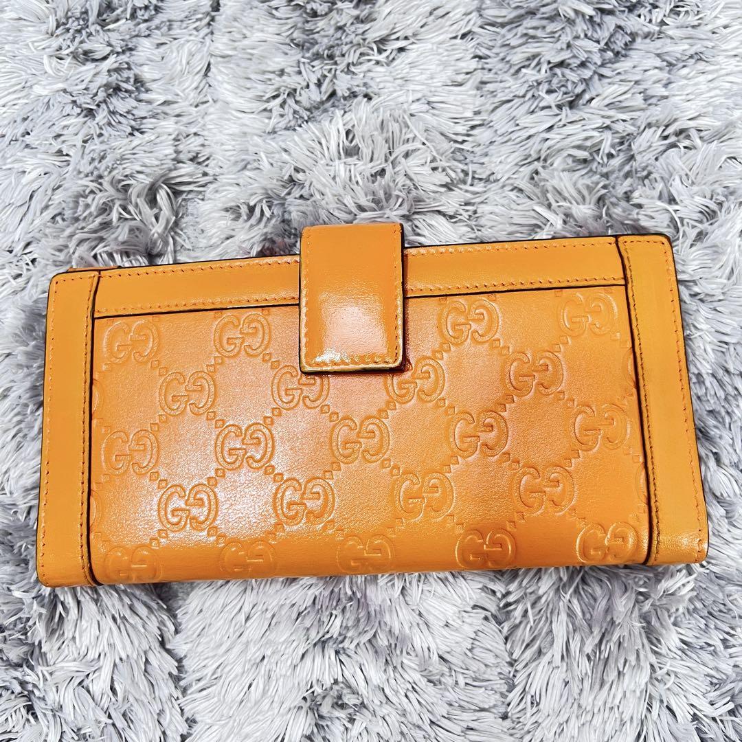 GUCCI✨シマレザー　長財布　オレンジ　長財布　レディース　Wホック