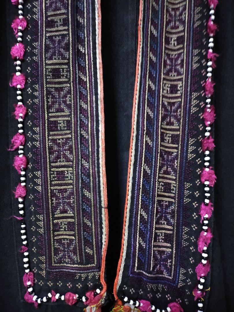 エスニック 民族衣類 コットン 古着 手刺繍 ヤオ族ロングコート