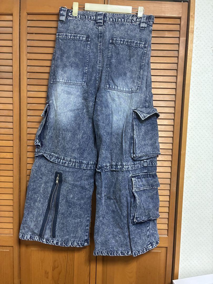 LILL【12oz】ワイドストレートメタルZIPアシンメトリーカーゴ