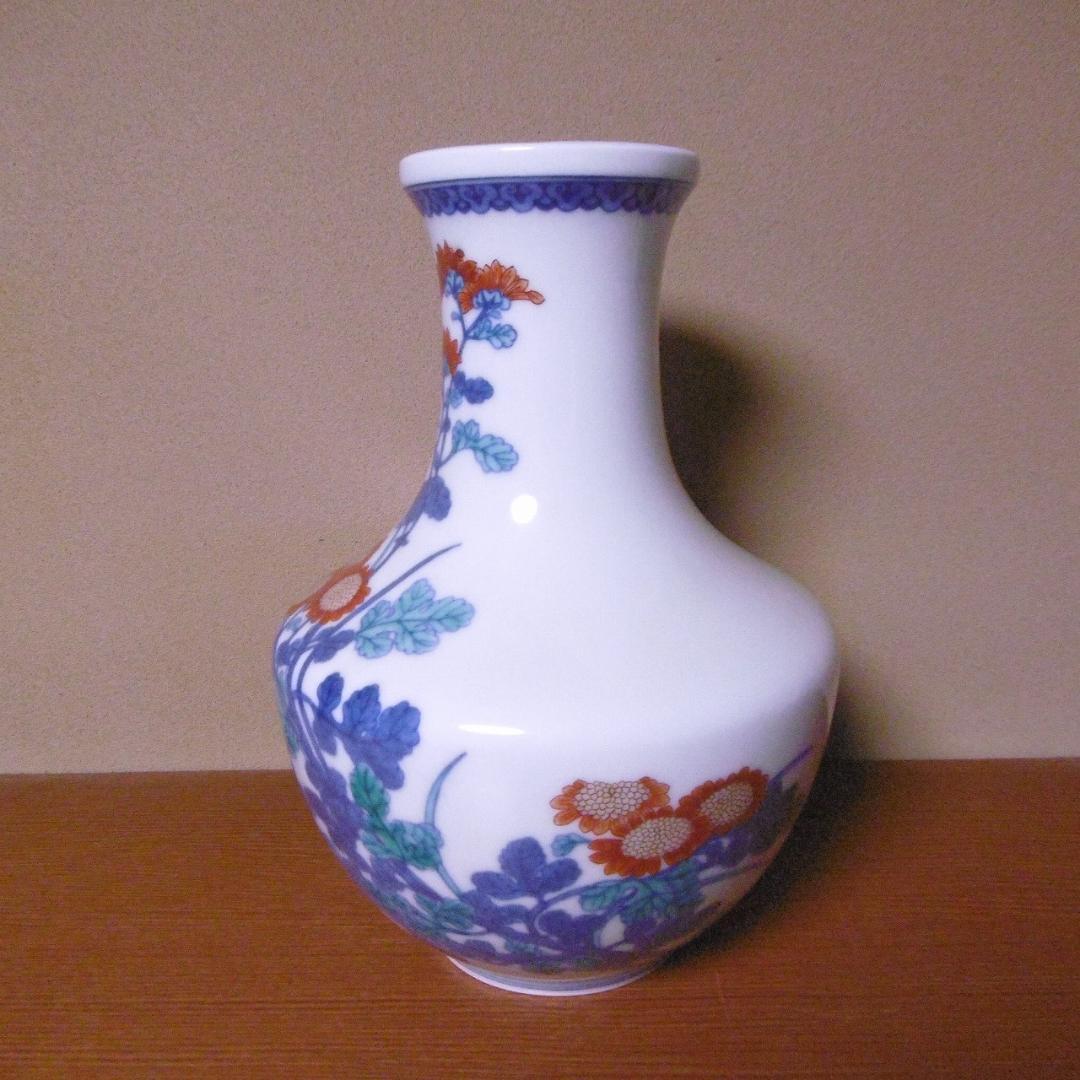 〈有田焼〉十二代 今泉今右衛門 【錦菊絵花瓶】