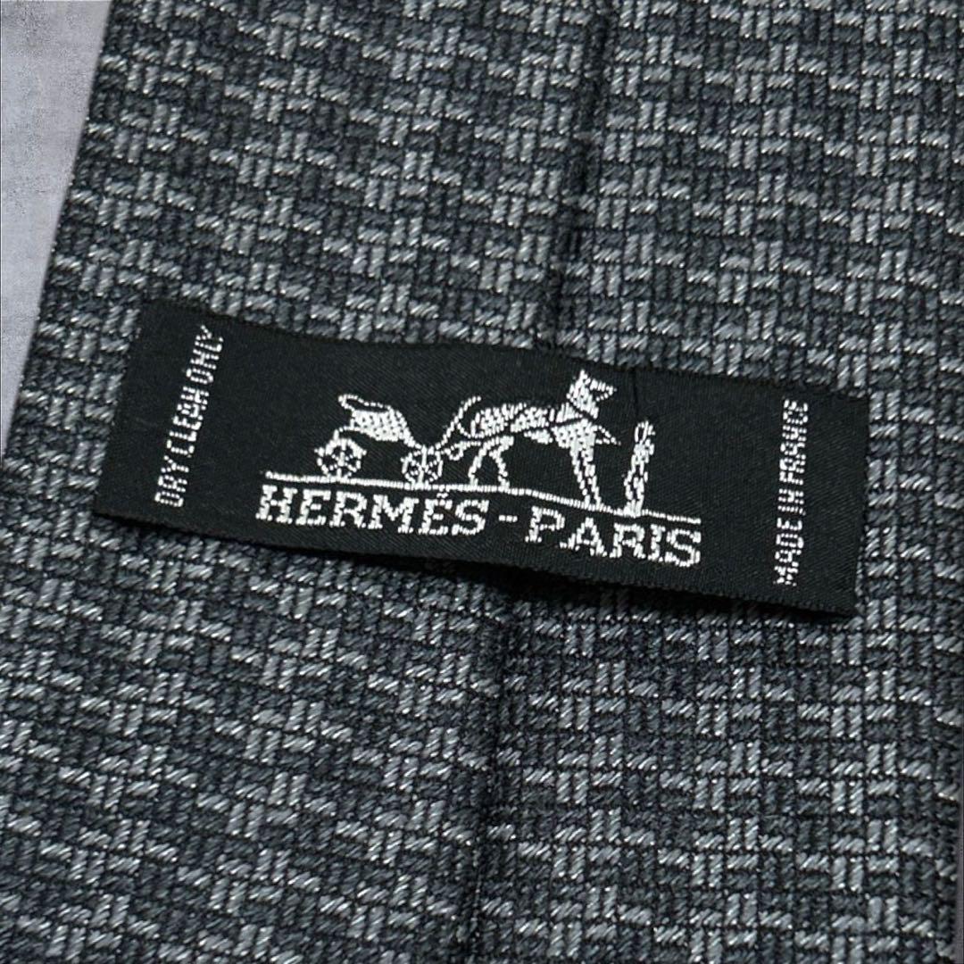 C408/HERMES エルメス ネクタイ グレー ダークグレー 総柄 ビジネス