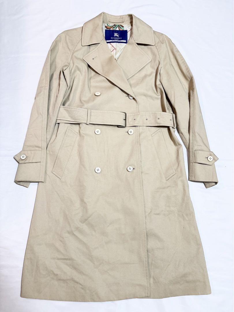 バーバリーブルーレーベル✨ストライプ柄　トレンチコート　ハーフ丈　ベルト付　38 値頃 BURBERRY BLUE トレンチコート バーバリーブルーレーベル