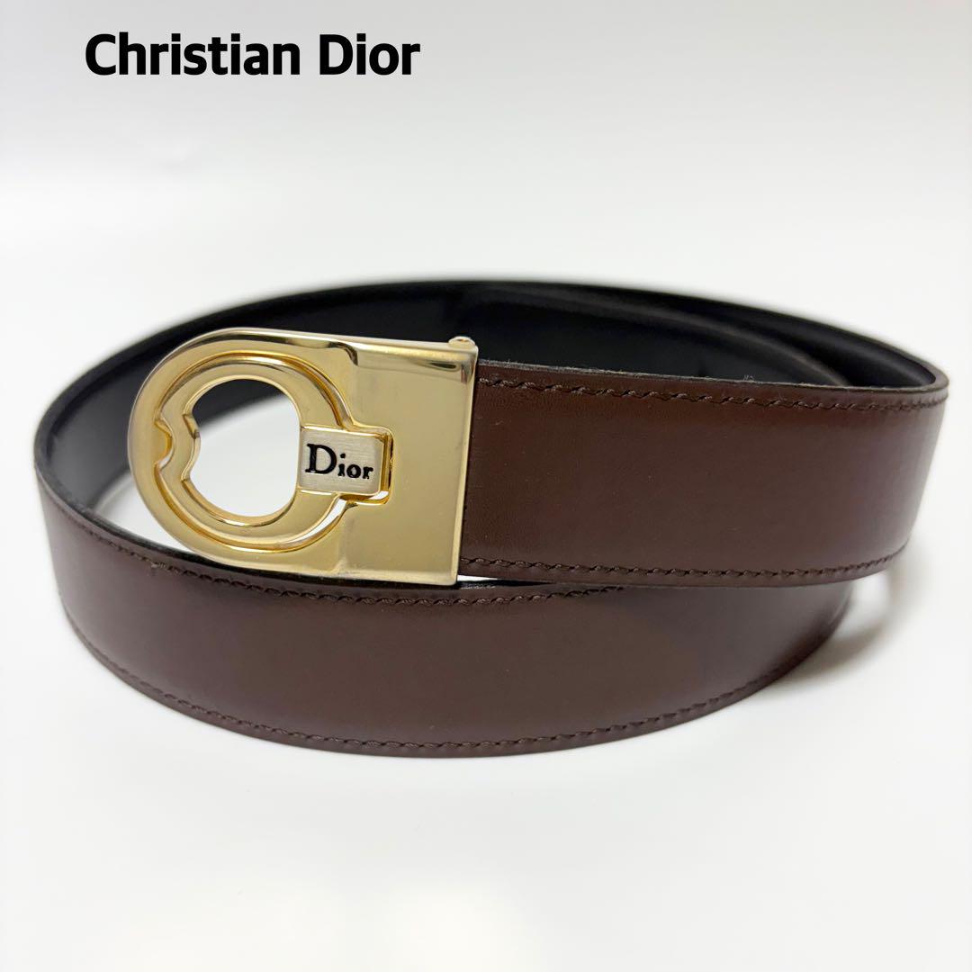 美品 ディオール ベルト レディース ゴールドバックル ロゴ 本革