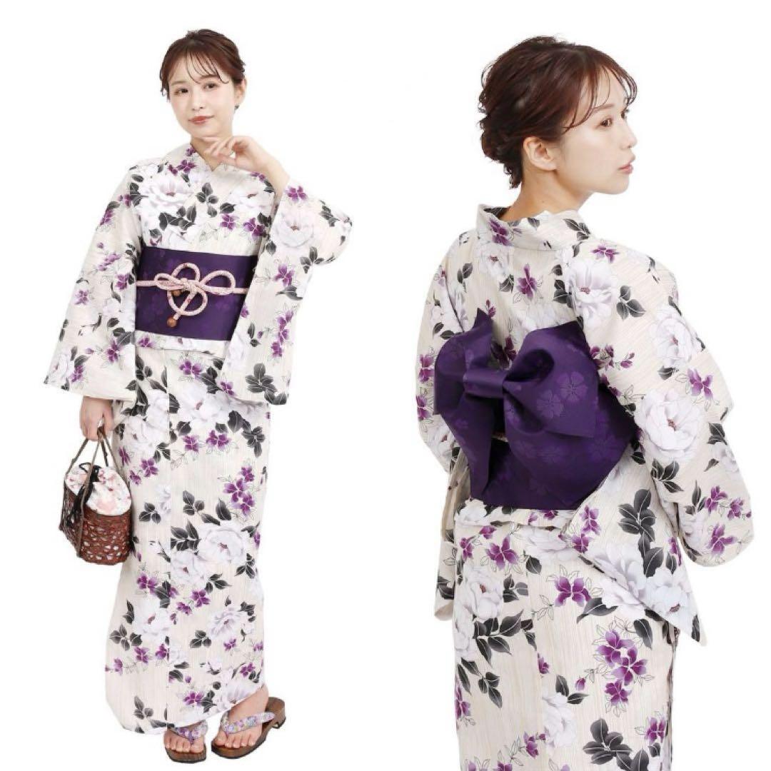 風香 Fuuka Kimono 二部式浴衣 作り帯 2点セット くちなし(白紫)