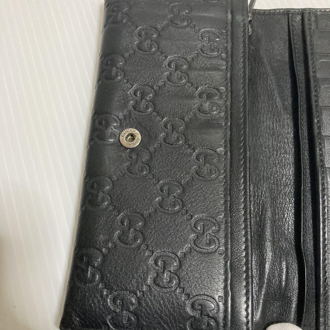 美品 GUCCI 長財布 シマレザー シェリーライン ラウンドファスナー 黒