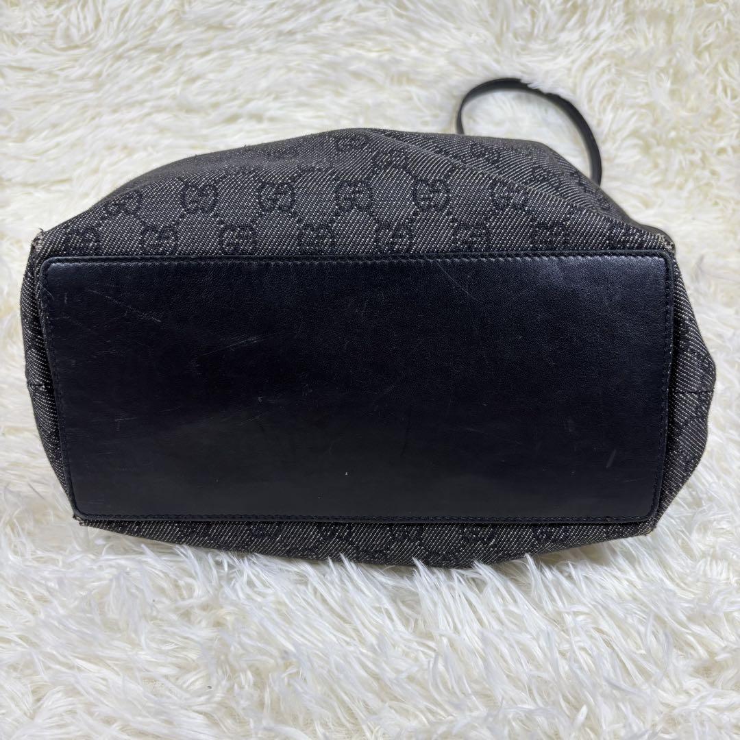 GUCCI GGキャンバス レザー　トートバッグ　ブラック　GG ハンドバッグ