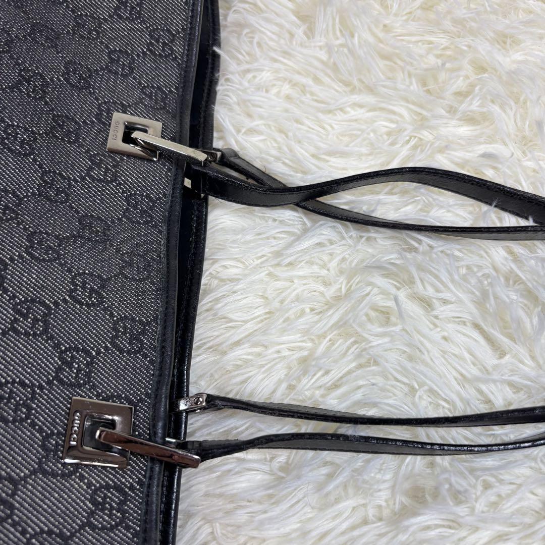 GUCCI GGキャンバス レザー　トートバッグ　ブラック　GG ハンドバッグ