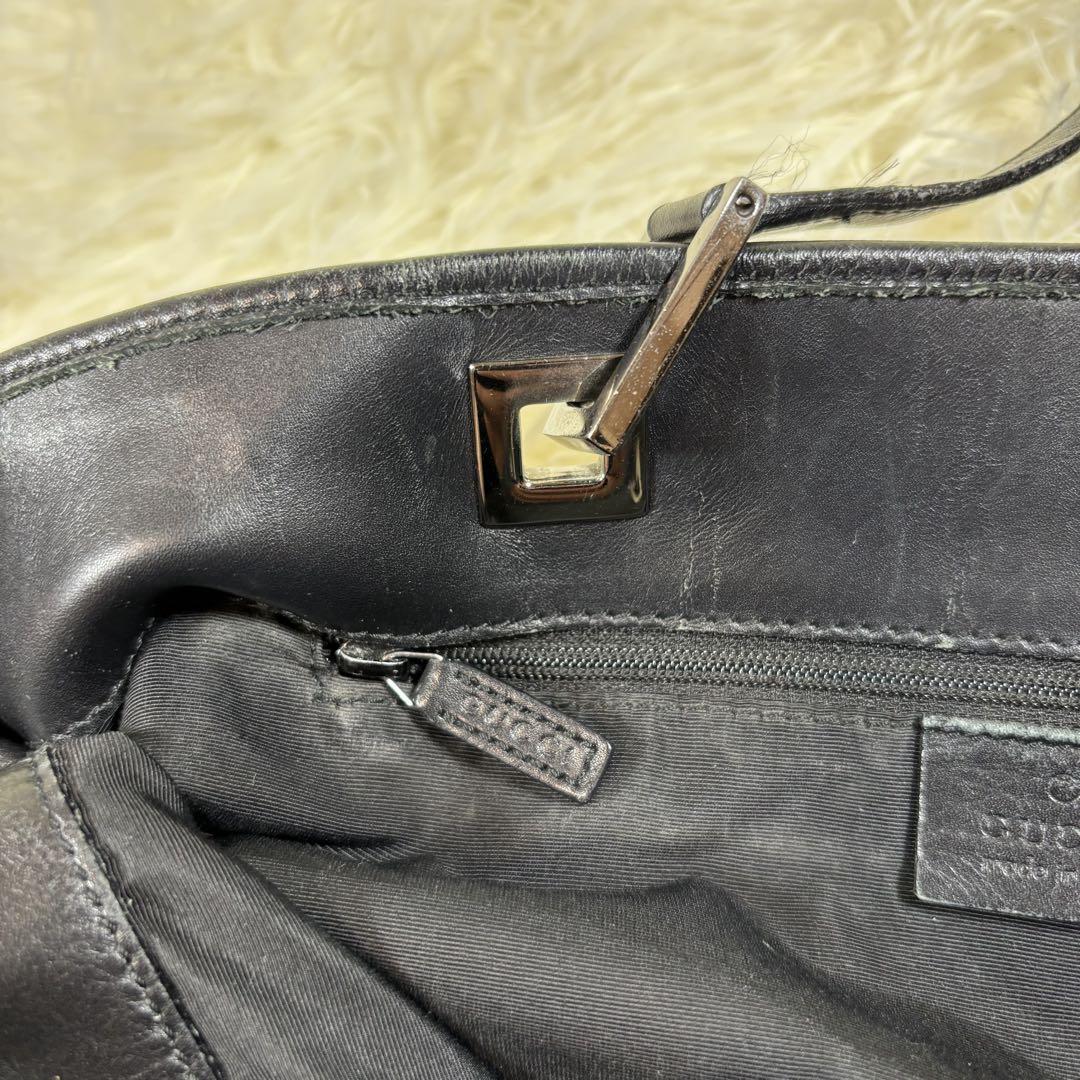GUCCI GGキャンバス レザー　トートバッグ　ブラック　GG ハンドバッグ
