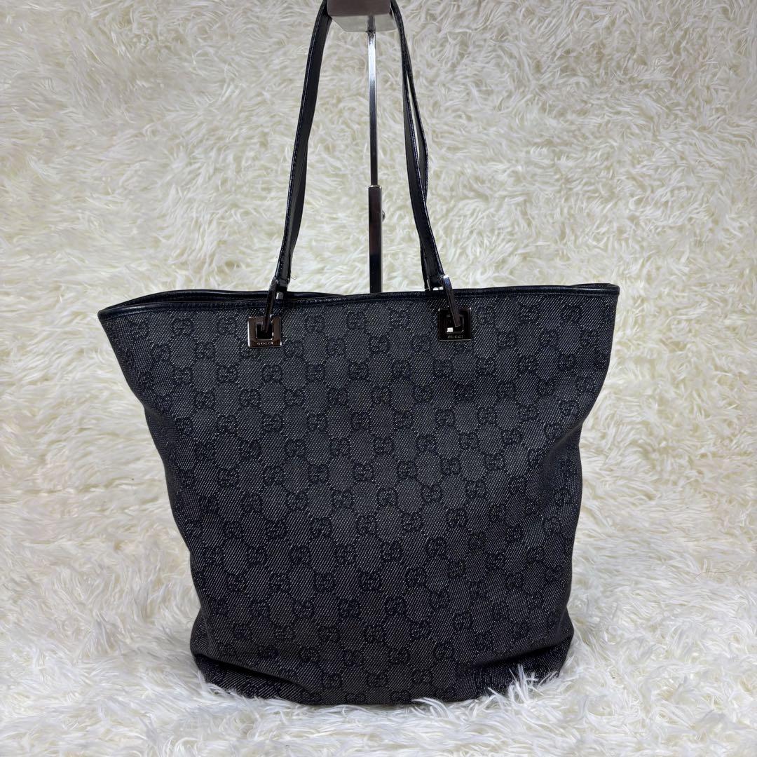 GUCCI GGキャンバス レザー　トートバッグ　ブラック　GG ハンドバッグ
