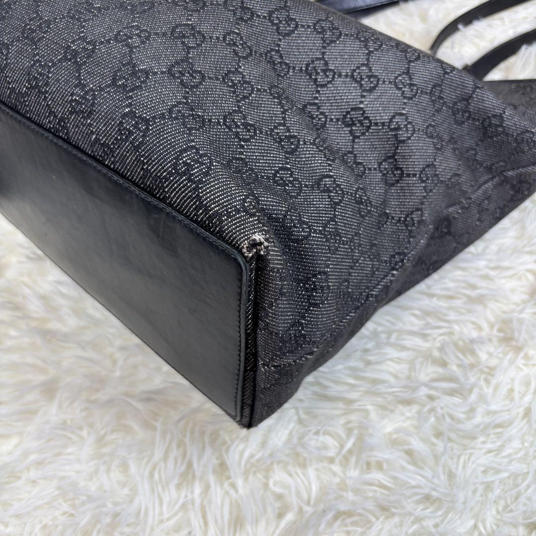 GUCCI GGキャンバス レザー　トートバッグ　ブラック　GG ハンドバッグ