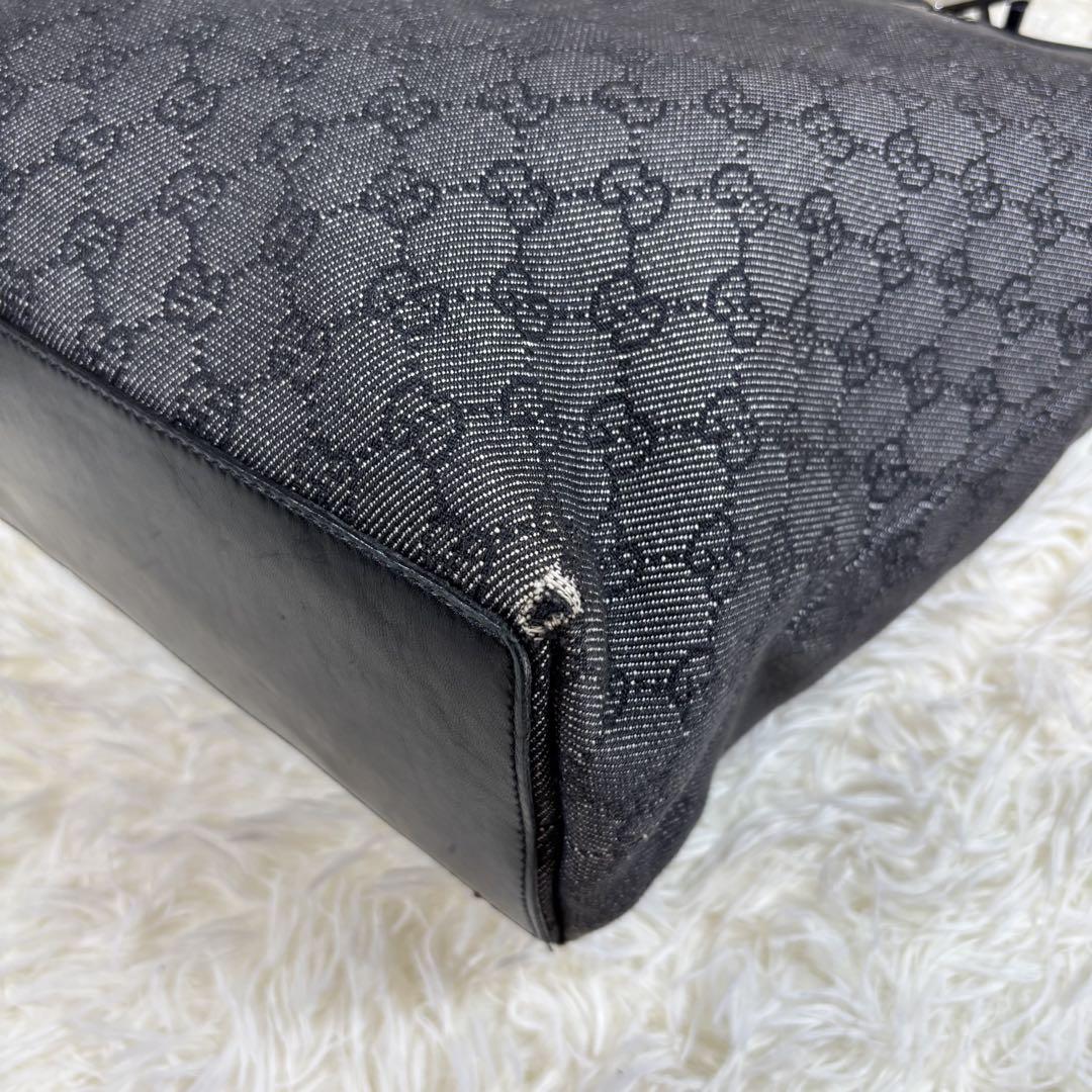 GUCCI GGキャンバス レザー　トートバッグ　ブラック　GG ハンドバッグ