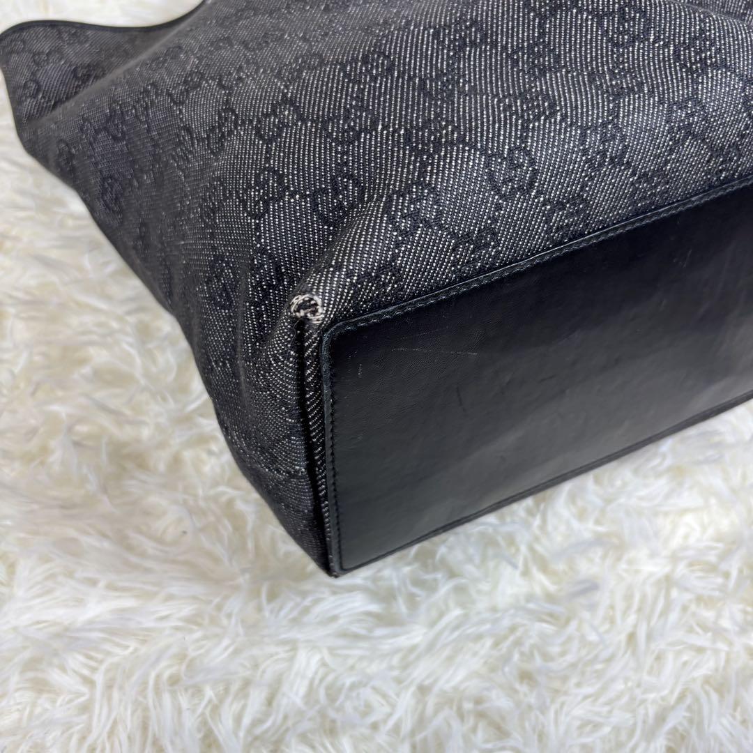 GUCCI GGキャンバス レザー　トートバッグ　ブラック　GG ハンドバッグ
