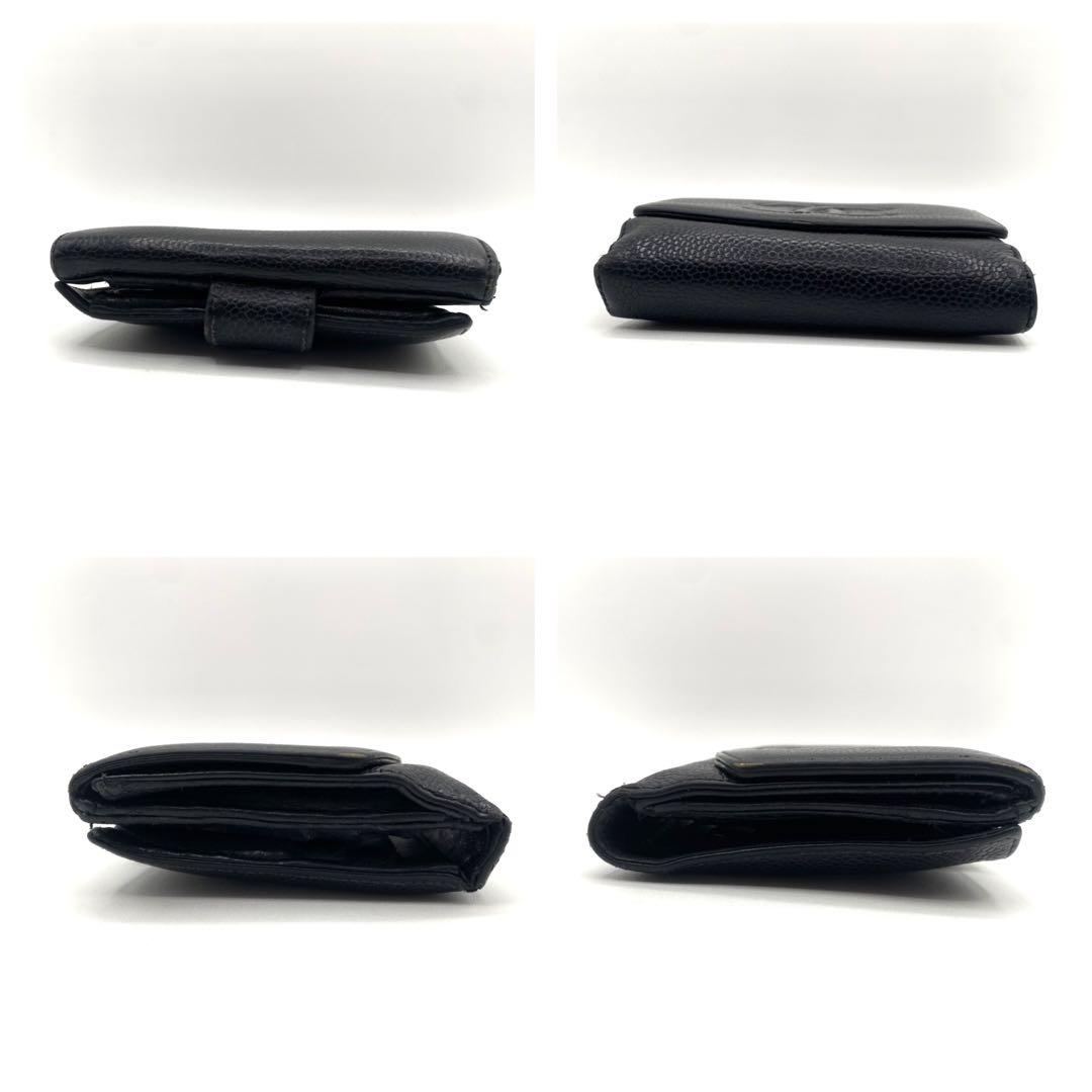 CHANEL 二つ折り財布　キャビアスキン　ココマーク　ダブルホック　コンパクト