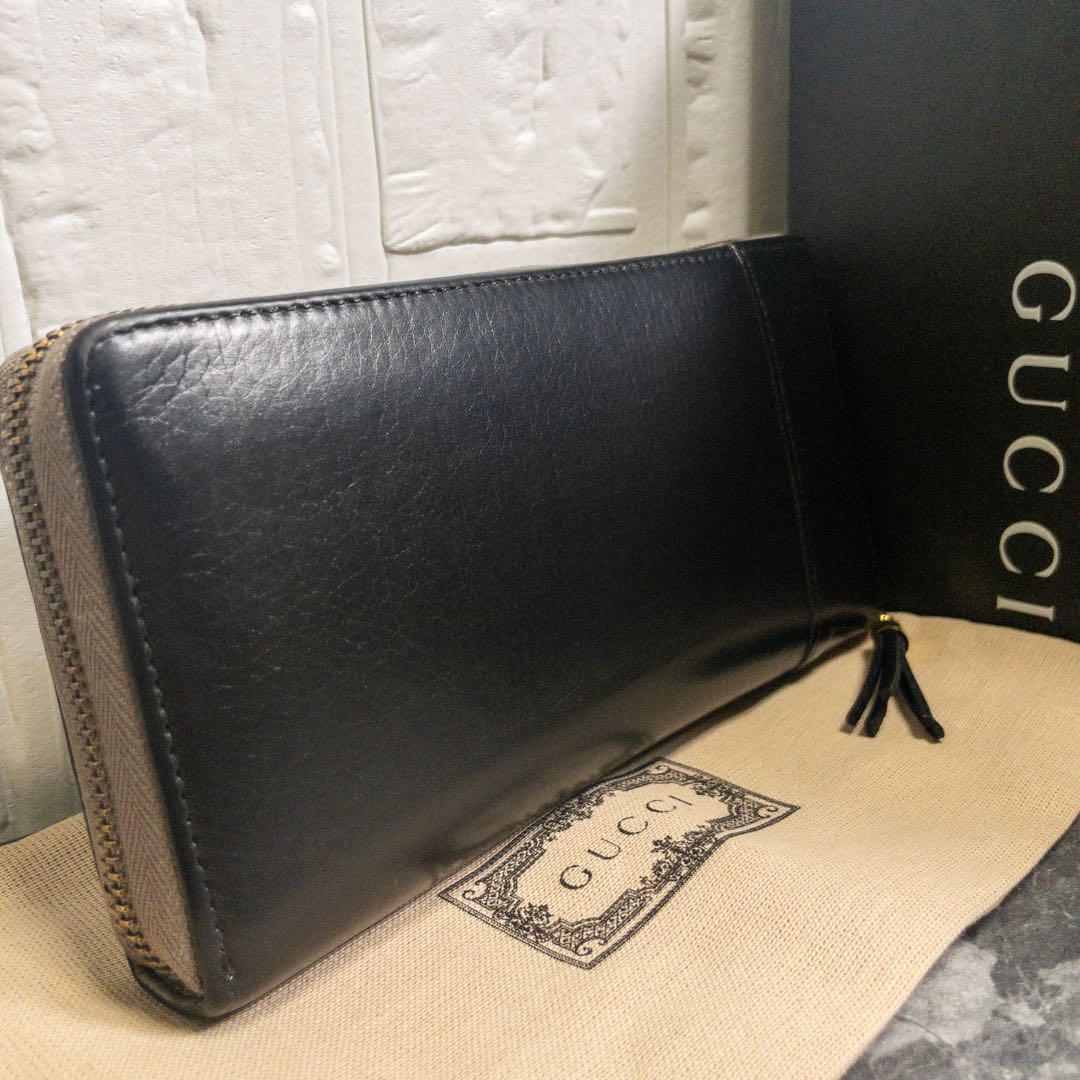 入手困難GUCCIツイル インターロッキングG ラウンドファスナー長財布レザー黒
