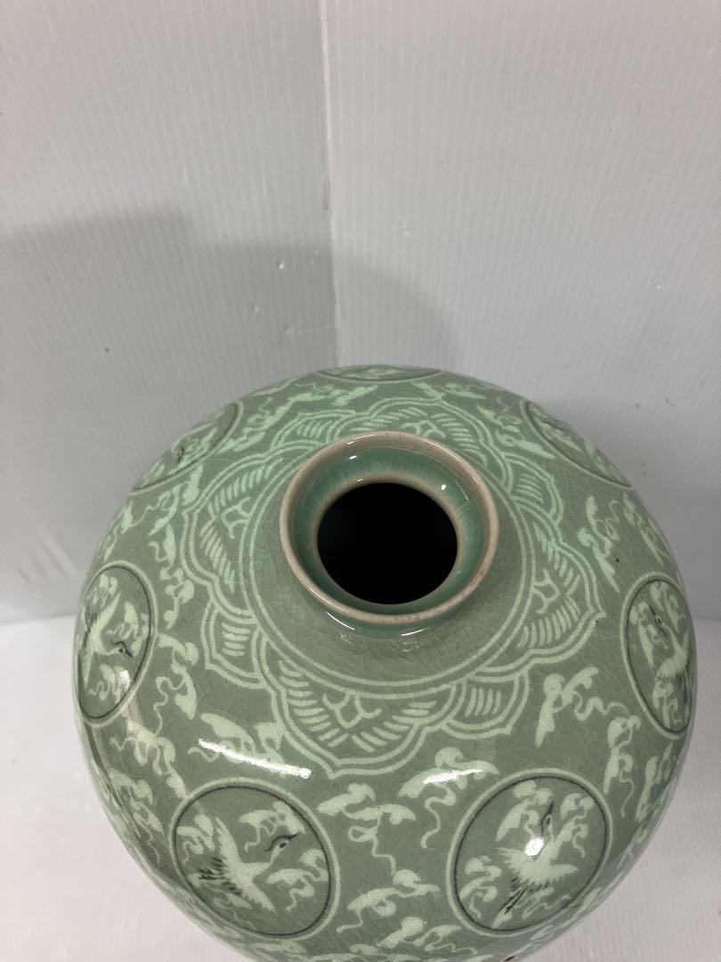 李朝・青磁花紋花器 カケあり 高麗青磁鉄絵唐草紋 花瓶 花器 陶磁器 朝鮮 古美術 李