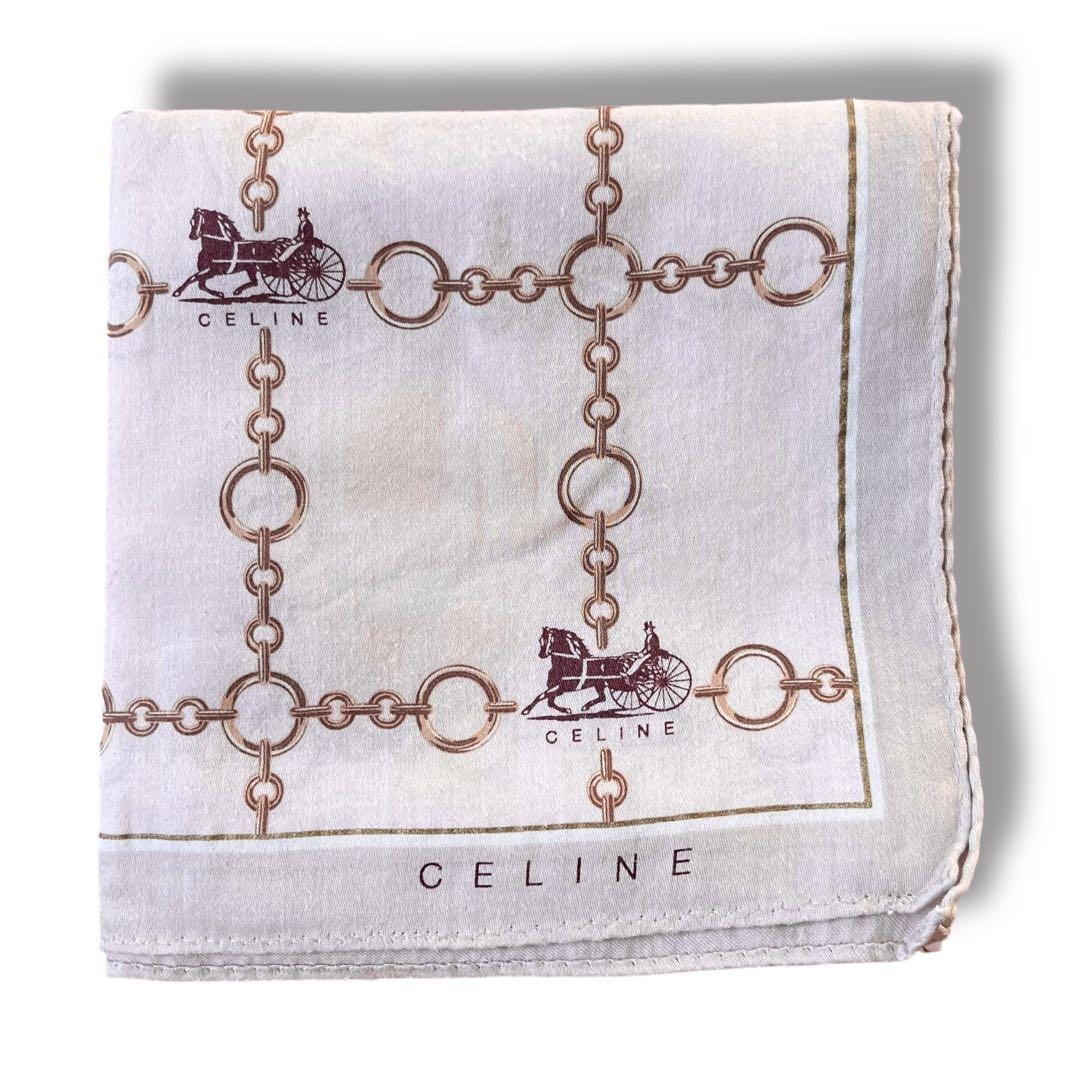 CELINE セリーヌ 大判ハンカチ チェーンモチーフ ラージコレクション CELINE - セリーヌ 大判ハンカチ シルク混・ラージコレクション