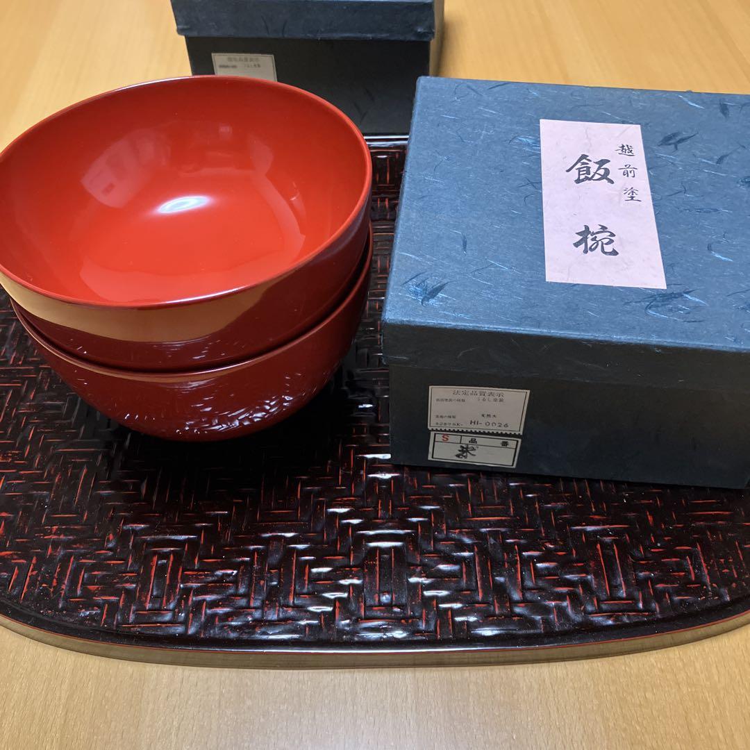 【未使用】越前塗　天然木　朱　飯椀　ペア