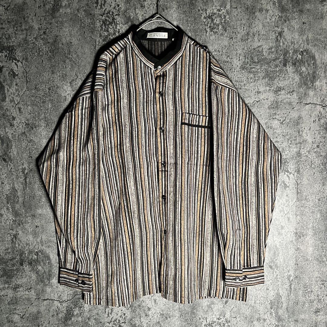 Vintage collarless striped shirt 9,380円