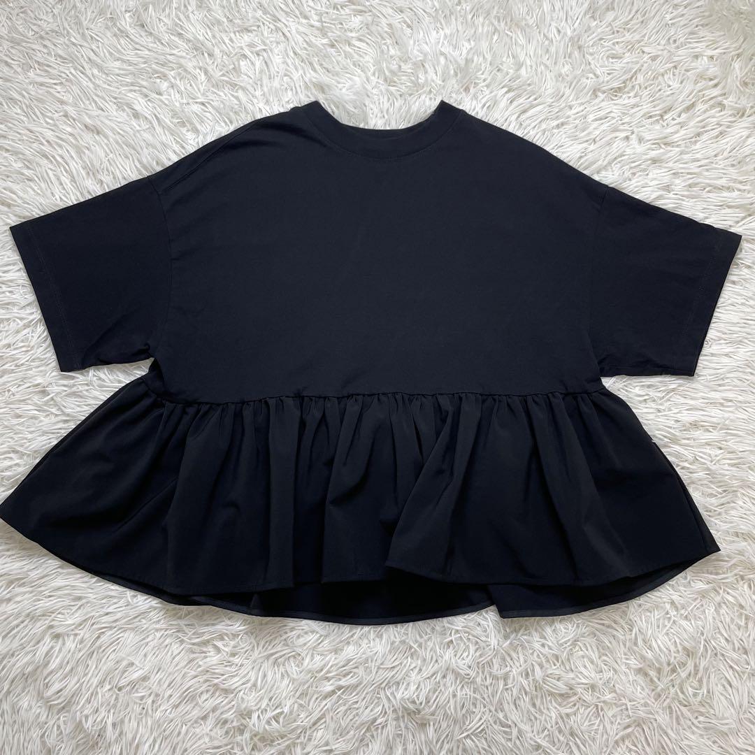多様な 美品 yori ヨリ ヘムフリルワイドTee 半袖ブラウス ブラック トップス