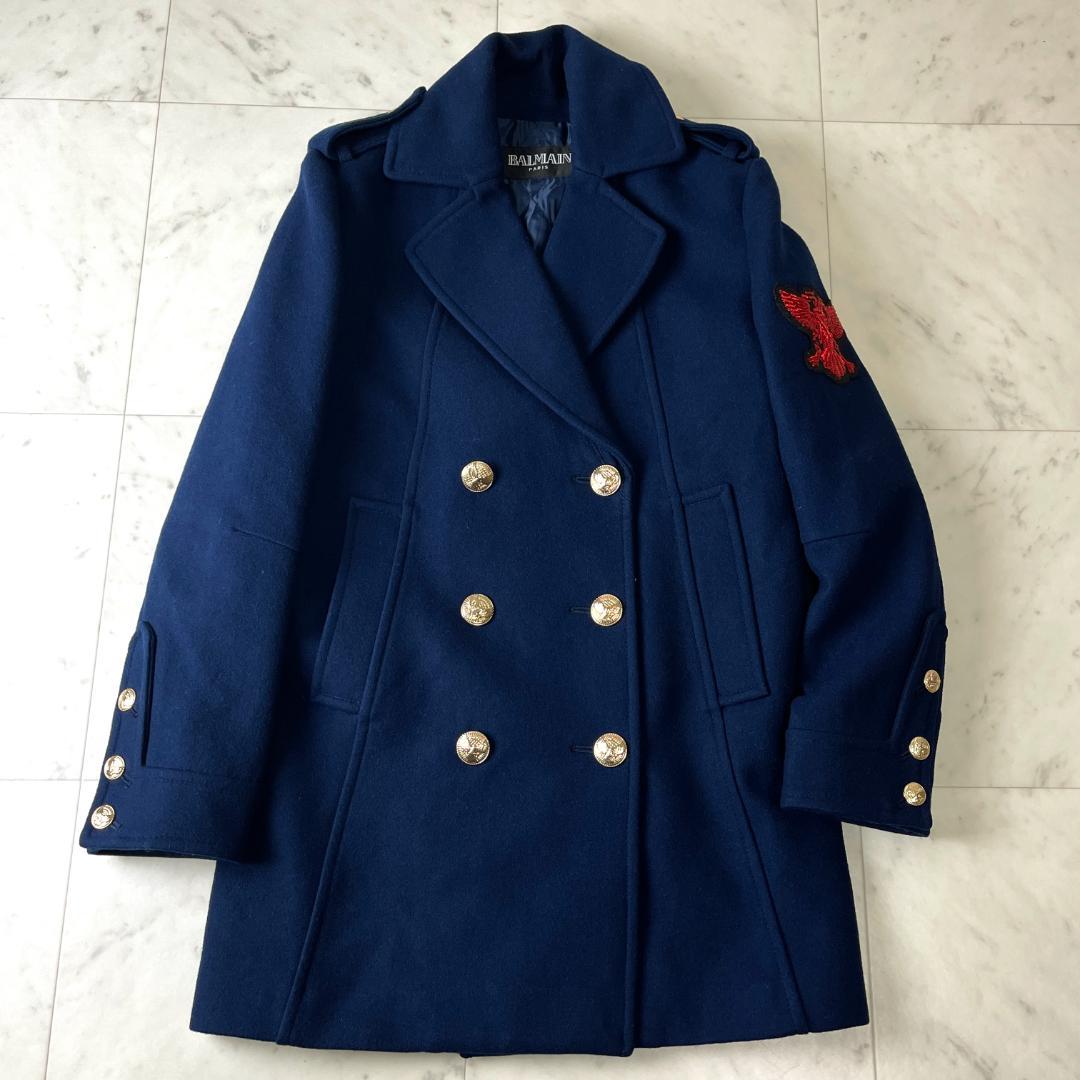 BALMAIN ダブルブレスト L ウール カシミヤ ナポレオンコート 金ボタン