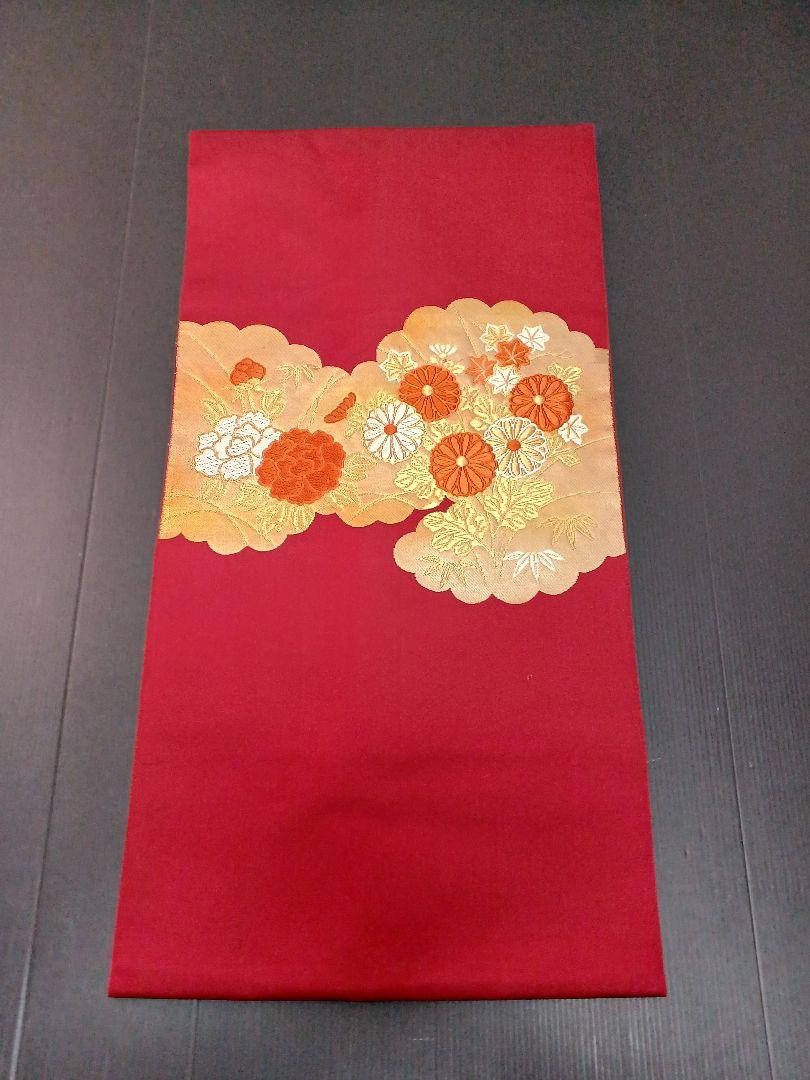 ［名古屋帯］　中古美品　赤地　352cm O-525