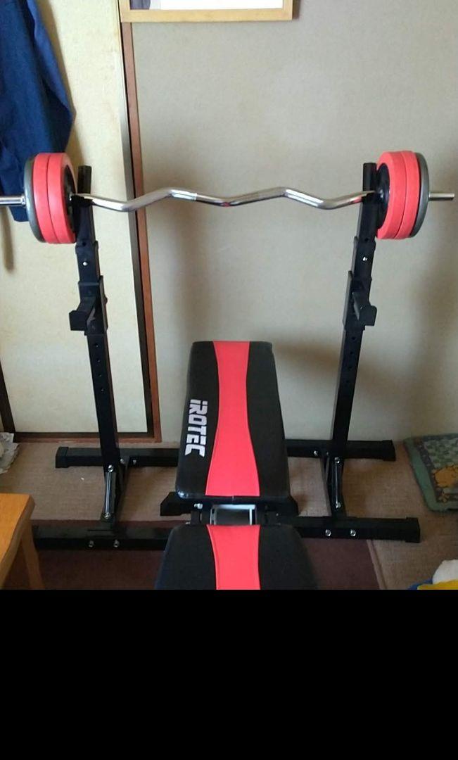 【アイロテック他】トレーニングベンチ バーベル他ウェイトは計100キロ以上