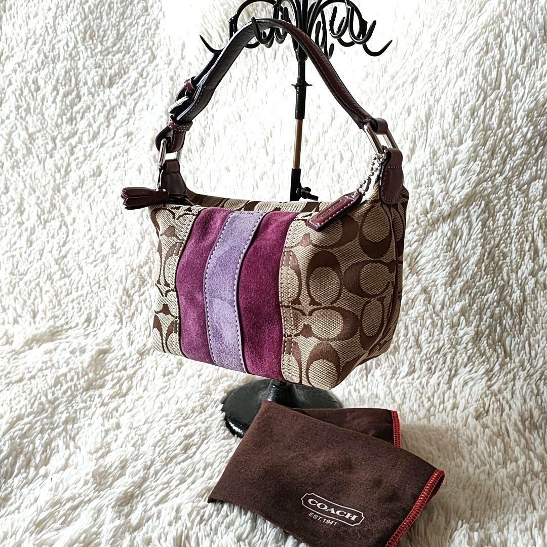 COACH アクセサリーポーチ パッチワーク パープル ミニショルダーバッグ
