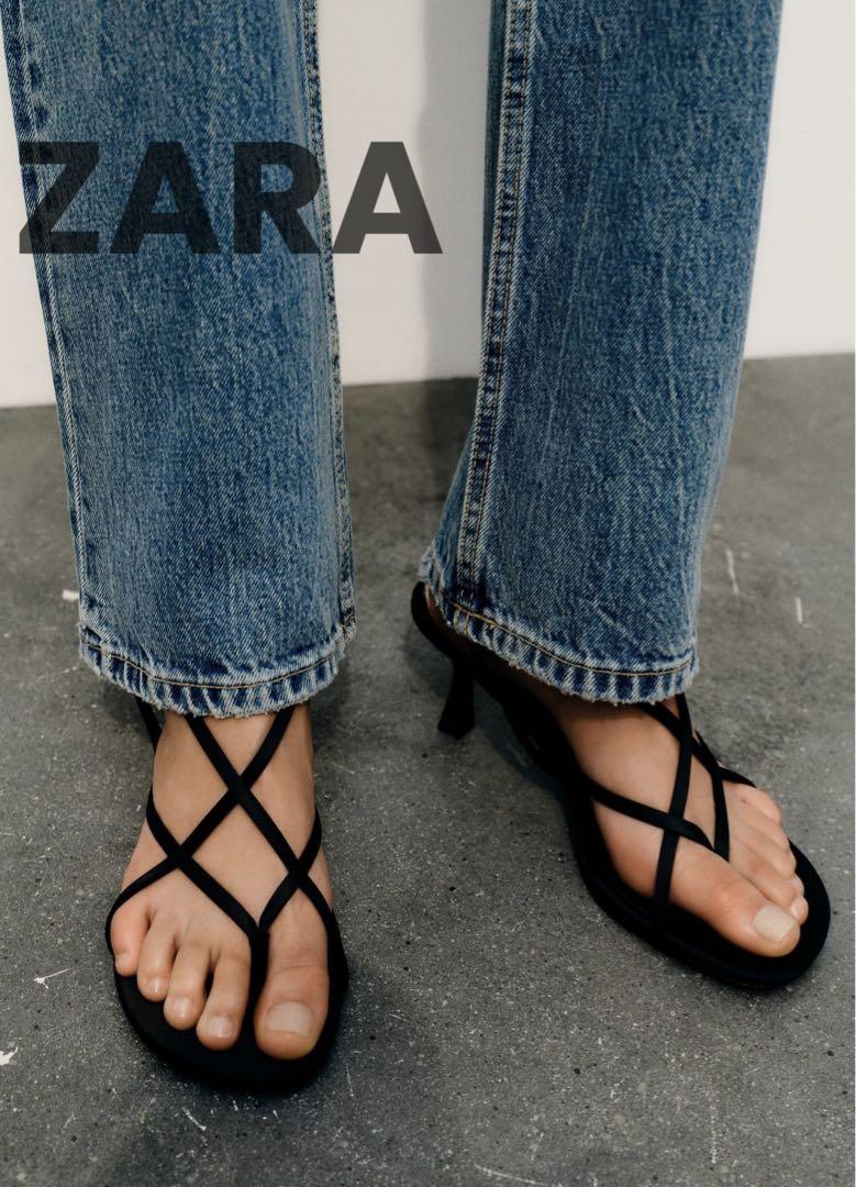 ZARAザラ 36 クロスストラップサンダル トングサンダル ブラックサンダル
