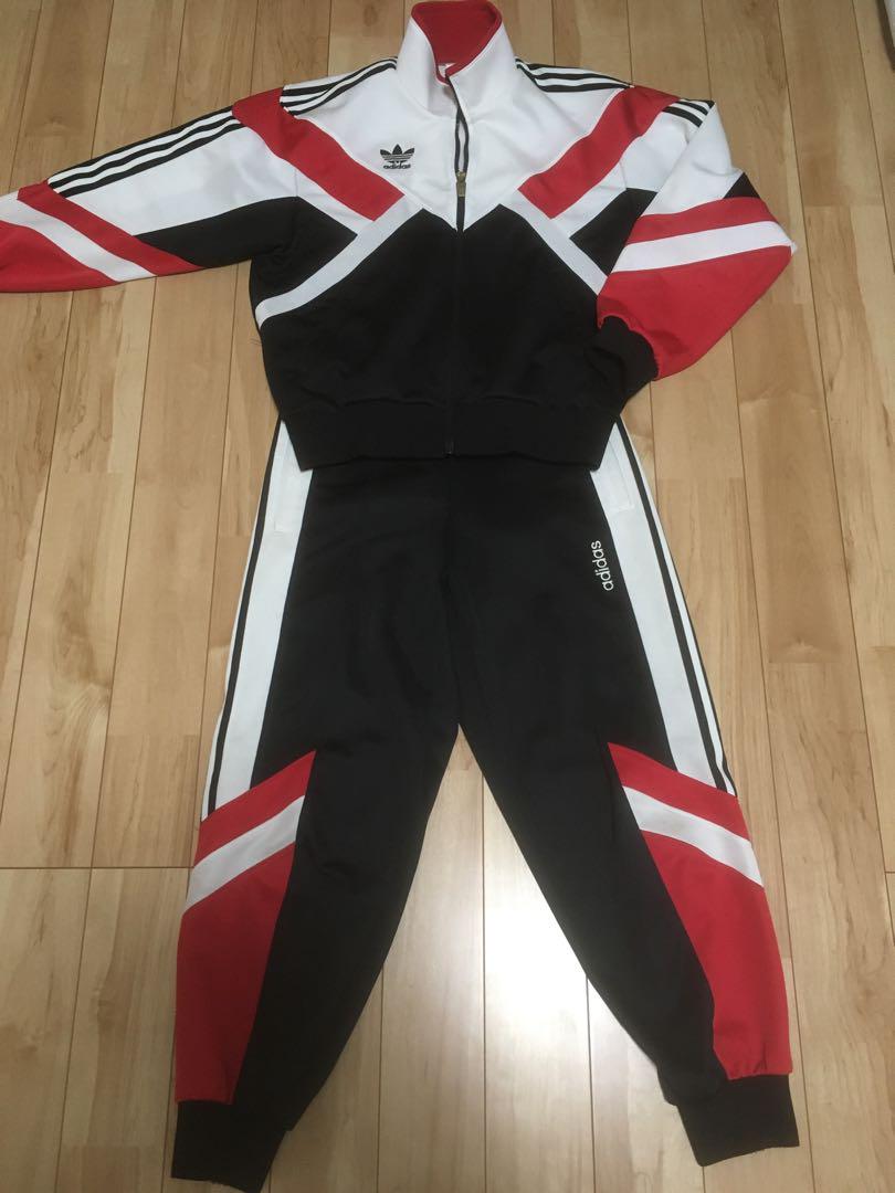 90s adidas ストライプジャージ 黒/白/赤